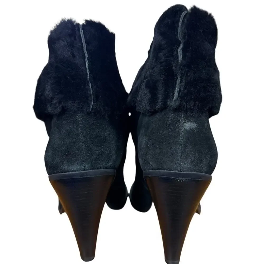Steve Madden Mayb Faux Fur Trim High Heel Suede Leather Boots Booties sz 10 M